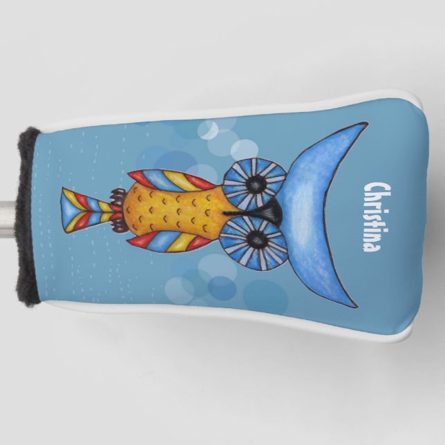 Abstraktes Eule Blau Kopf Golf Headcover (Vorderseite)