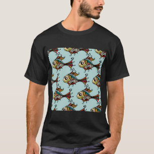 Abstraktes exotisches florales mehrfarbiges Fisch T-Shirt