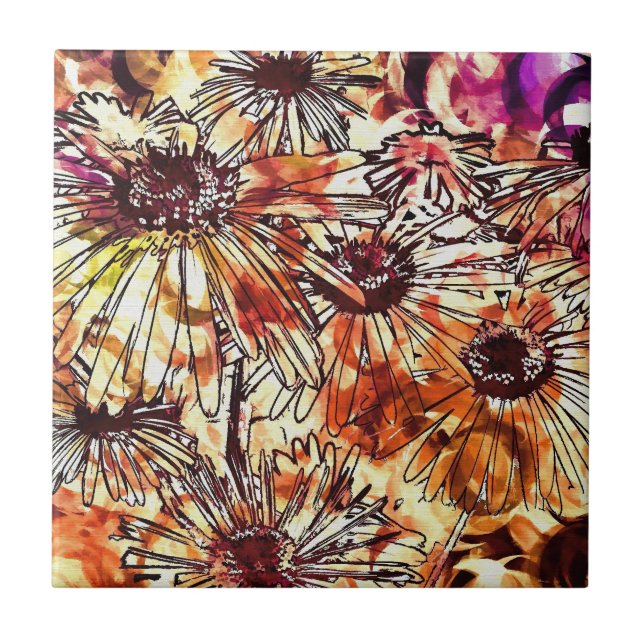 Abstraktes Farbauftrag-Sonnenblumenmuster Fliese (Vorderseite)