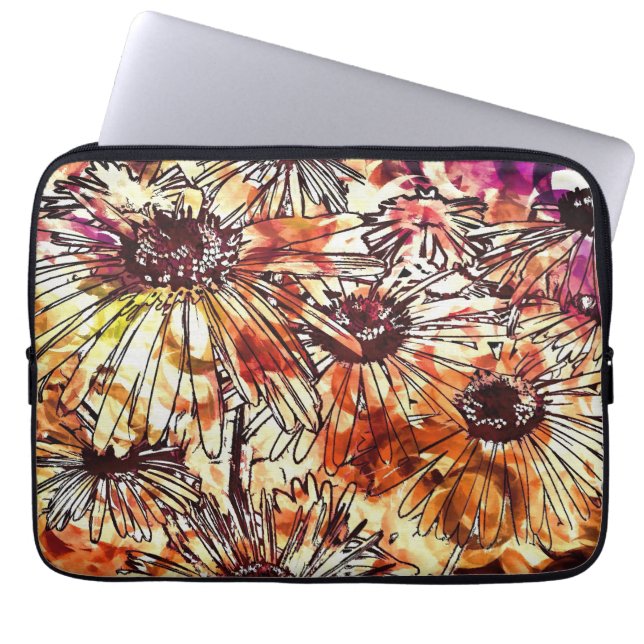 Abstraktes Farbauftrag-Sonnenblumenmuster Laptopschutzhülle (Vorderseite)