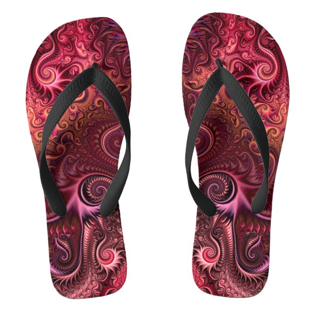 Abstraktes, farbenfroh Burgund-Carmine-Spiralmuste Flip Flops (Fußbett)
