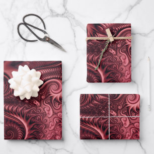 Abstraktes, farbenfroh Burgund-Carmine-Spiralmuste Geschenkpapier Set