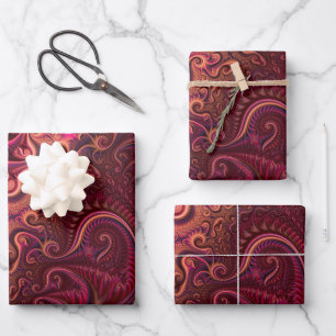 Abstraktes, farbenfroh Burgund-Carmine-Spiralmuste Geschenkpapier Set