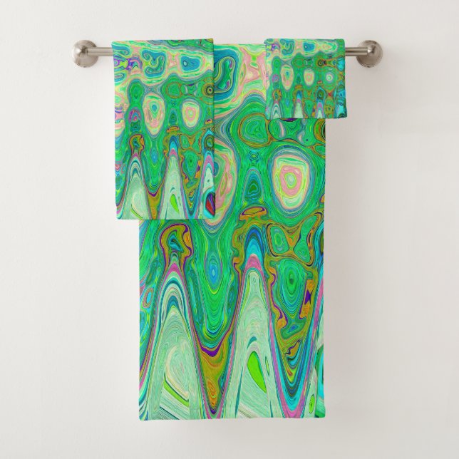 Abstraktes, farbenfroh grünes Mosaik Retro Badhandtuch Set (Insitu)