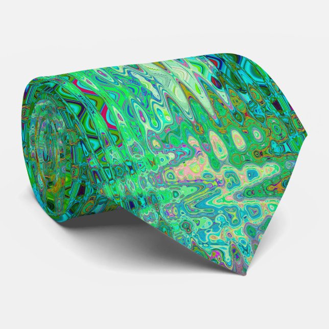 Abstraktes, farbenfroh grünes Mosaik Retro Krawatte (Gerollt)