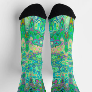 Abstraktes, farbenfroh grünes Mosaik Retro Socken