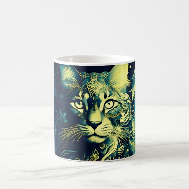 Abstraktes farbenfrohes Katzengesicht Kaffeetasse (Mittel)