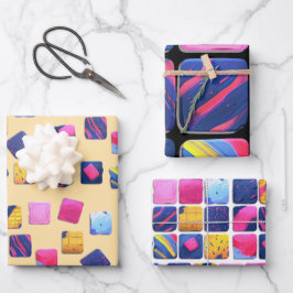 Abstraktes Farbenmuster Geschenkpapier Set