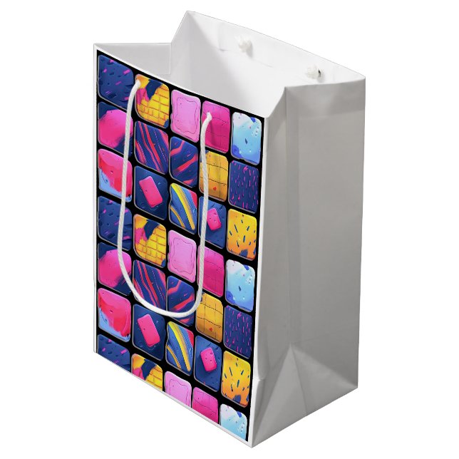 Abstraktes Farbenmuster Mittlere Geschenktüte (Vorderseite Schrägansicht)