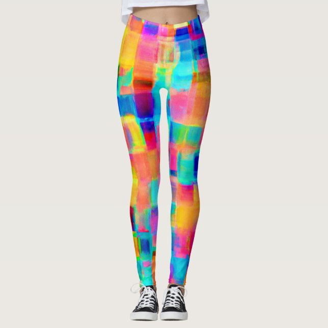 Abstraktes Farbgitter Leggings (Vorderseite)