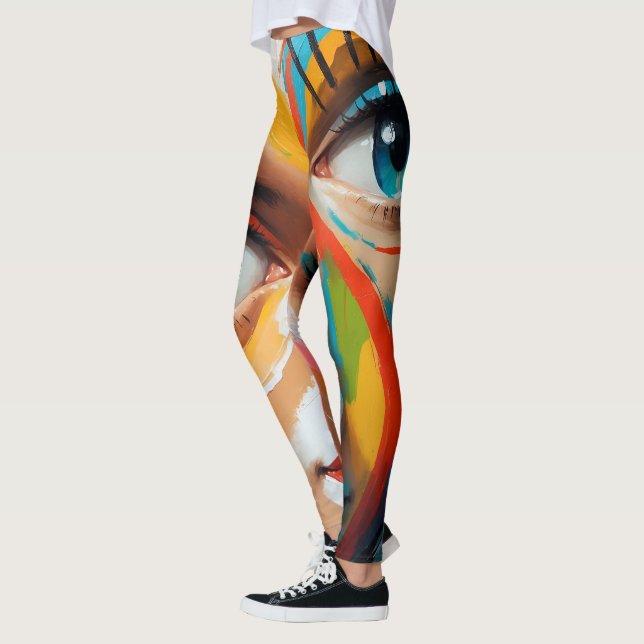 Abstraktes farbiges gestrichenes Gesicht Leggings (Links)