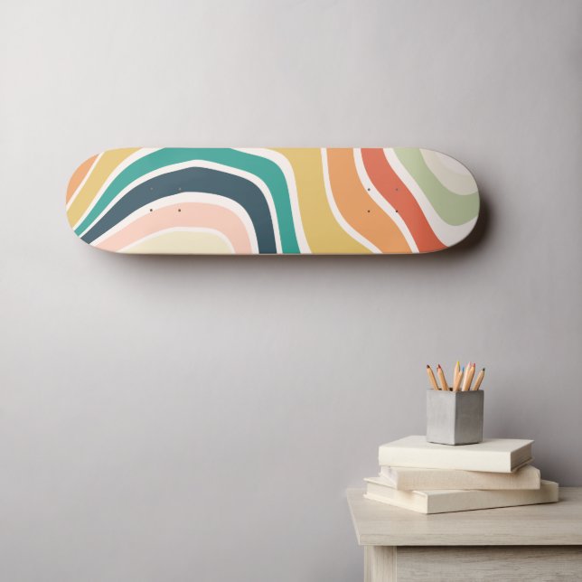 Abstraktes, farbiges Wavy-Muster Skateboard (Wandkunst (Horz))