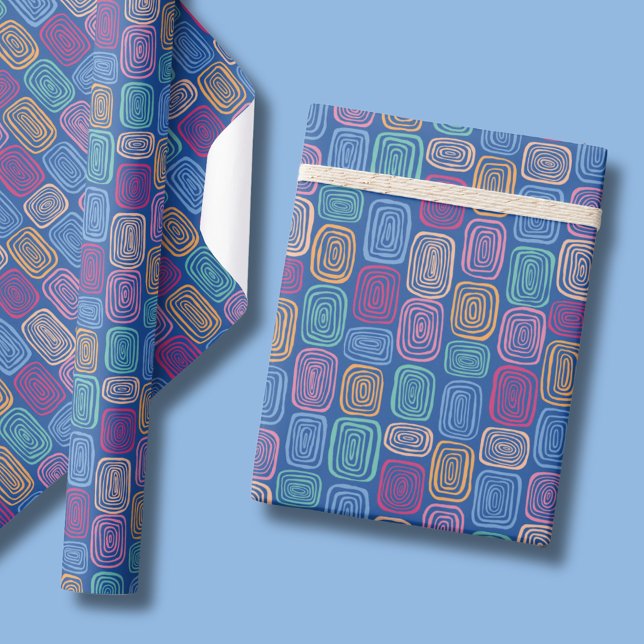 Abstraktes Farbmuster Geschenkpapier (Modern abstract pattern wrapping paper with circular doodle design in blue)