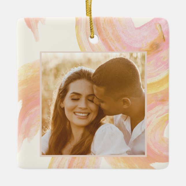 Abstraktes Farbpfirsichfarbenes Farbrauschen Farbr Keramikornament (Vorderseite)