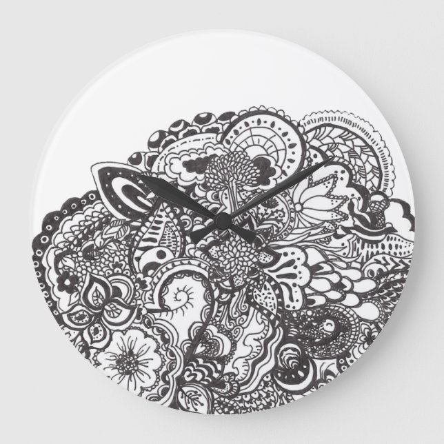 Abstraktes Federgekritzel Große Wanduhr (Vorderseite)