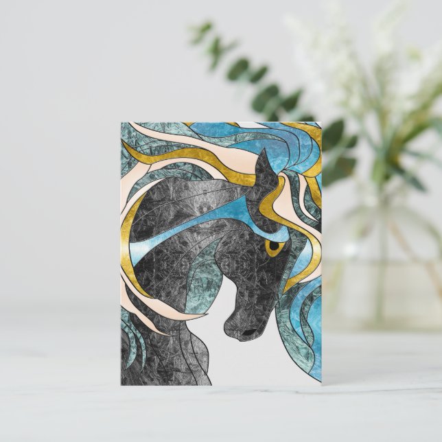 Abstraktes, festes Glasspferd Kunst - Modernes Pfe Postkarte (Stehend Vorderseite)