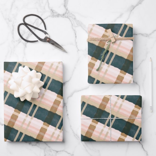 Abstraktes, festes Grün- und rosa Muster Geschenkpapier Set (Vorderseite)