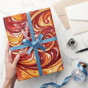 Abstraktes Feuerrotes Farn-Wasserfarben-Geschenkpa Geschenkpapier