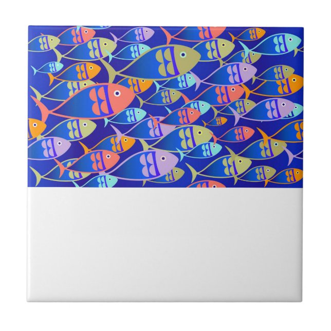 Abstraktes Fisch Blau Muster Fliese (Vorderseite)