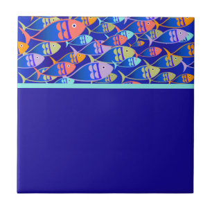 Abstraktes Fisch Blau Muster Fliese