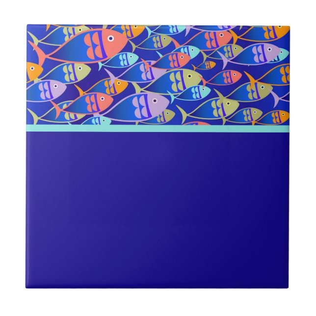 Abstraktes Fisch Blau Muster Fliese (Vorderseite)