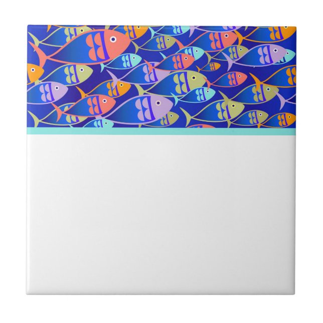Abstraktes Fischblau Fliese (Vorderseite)