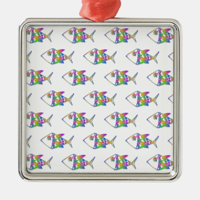 Abstraktes Fischmuster Silbernes Ornament (Vorne)