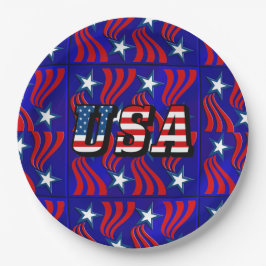 Abstraktes Flag-Muster mit den USA Text Paper Tell Pappteller