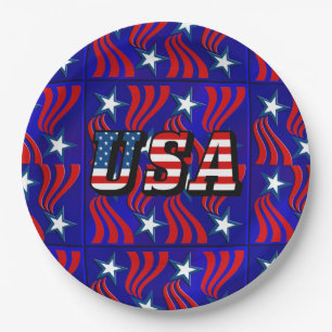 Abstraktes Flaggenmuster mit USA-Text-Papierteller Pappteller