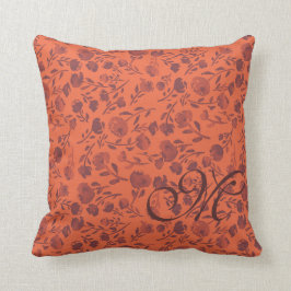 Abstraktes Floral-Orange-Monogramm Kissen