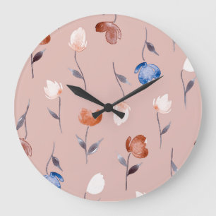 Abstraktes florales Aquarell: Pastell nahtlos. Große Wanduhr