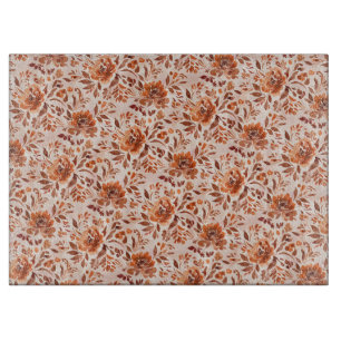 Abstraktes florales Aquarellmuster in Herbstfarben Schneidebrett