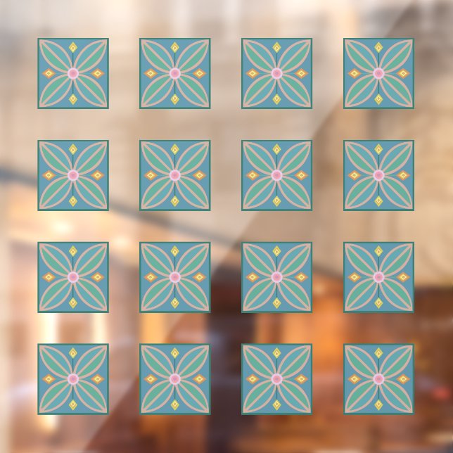 Abstraktes florales Fliesenmuster Fensteraufkleber (Blatt 2)