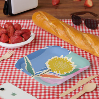 Abstraktes Florales Löwenzahn-Farbfeld Modern  Pappteller