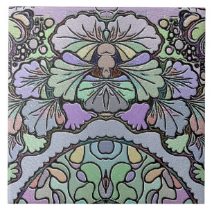 Abstraktes, florales Mosaikmuster mit violetten St Fliese