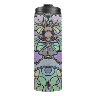 Abstraktes, florales Mosaikmuster mit violetten St Thermosbecher