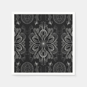 Abstraktes florales Schwarz-Silber-Muster Serviette