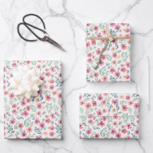 Abstraktes florales Wasserfarben Teal Pink Pfirsic Geschenkpapier Set