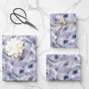 Abstraktes florales Wasserfarbenmuster Lavendelbla Geschenkpapier Set