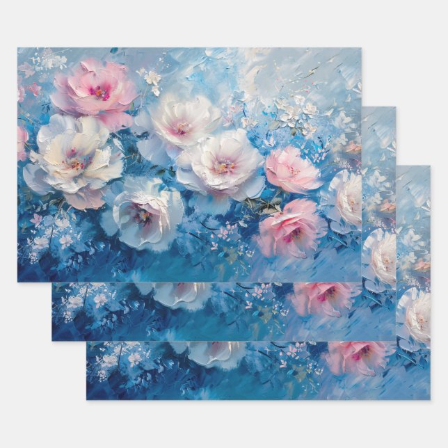 Abstraktes Florals Rosa Ölgemälde Dekoupage Geschenkpapier Set (Set)