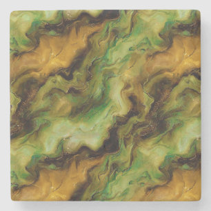 Abstraktes Fluid-Muster in Grün und Gold Steinuntersetzer