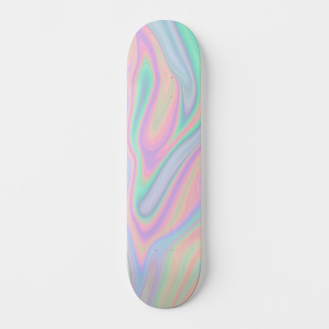 Abstraktes, flüssiges, glänzendes Pastellfarbdesig Skateboard (Vorderseite)