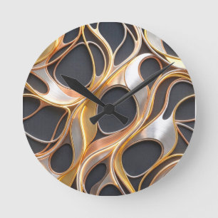 Abstraktes flüssiges metallisches Design in Gold u Runde Wanduhr