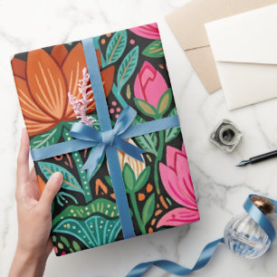 Abstraktes Folk Lotus Schmetterlinge Geschenkpapie Geschenkpapier