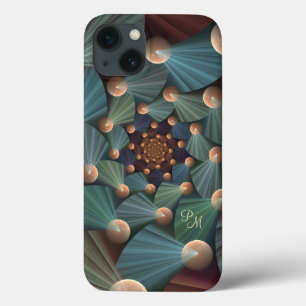 Abstraktes Fraktal Art Brown, Slate, Blue Monogram Case-Mate iPhone Hülle