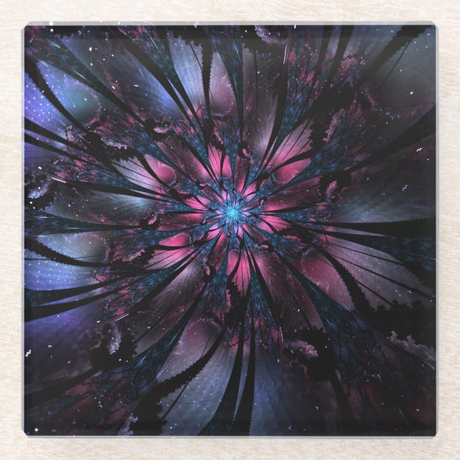 Abstraktes Fraktal Blume Design. Glasuntersetzer (Vorderseite)