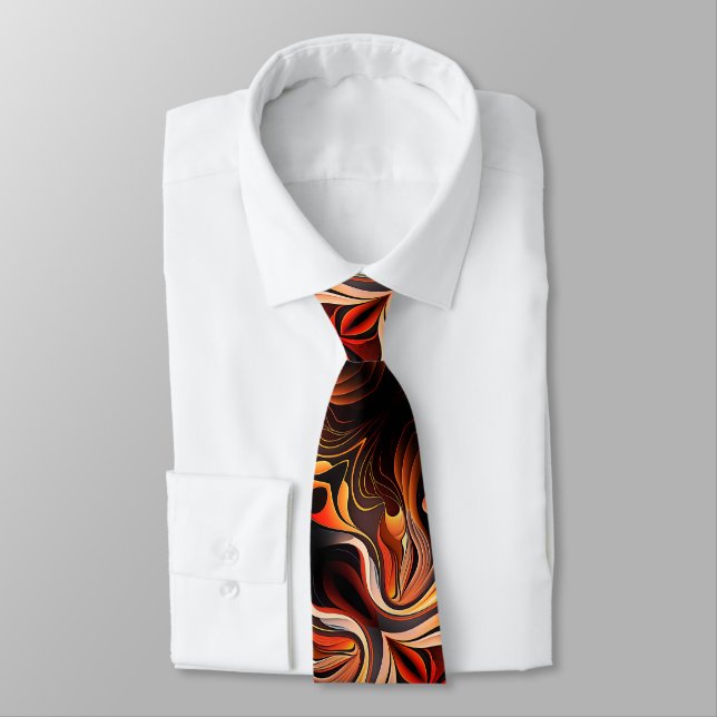 Abstraktes Fraktal Gold Orange Black Neck Tie Krawatte (Gebunden)