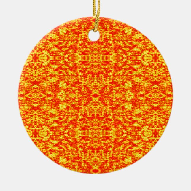 Abstraktes Fraktal in Rot und Orange Keramik Ornament (Vorne)