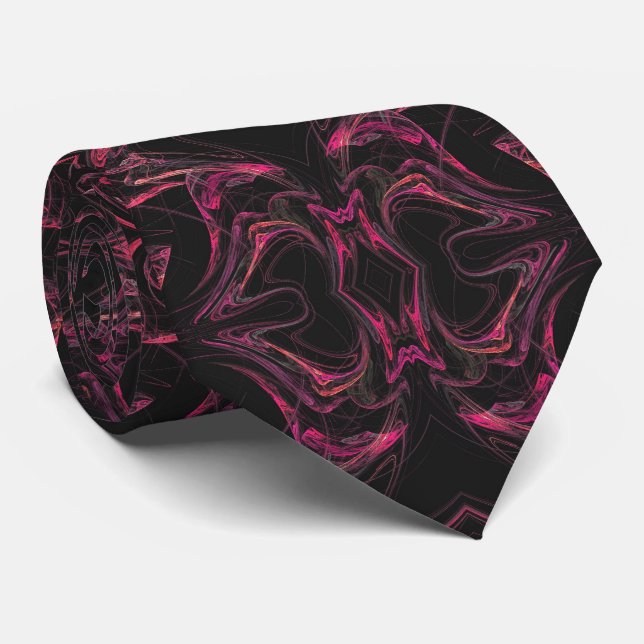 Abstraktes Fraktal Necktie (Hot Pink und Black) Krawatte (Gerollt)