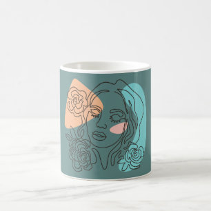 Abstraktes Frauengesicht Blumige Linienkunst-Tasse Kaffeetasse